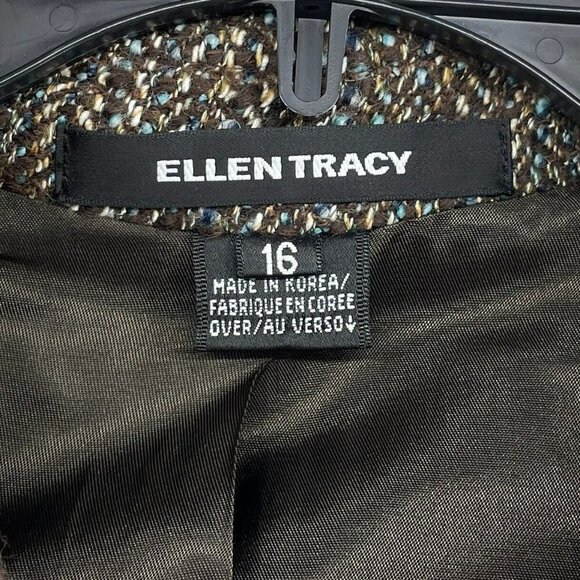 Ellen Tracy Blazer Jacket Women's Sz 10 Brown One Button Collared Pockets Tweed - Picture 11 of 13